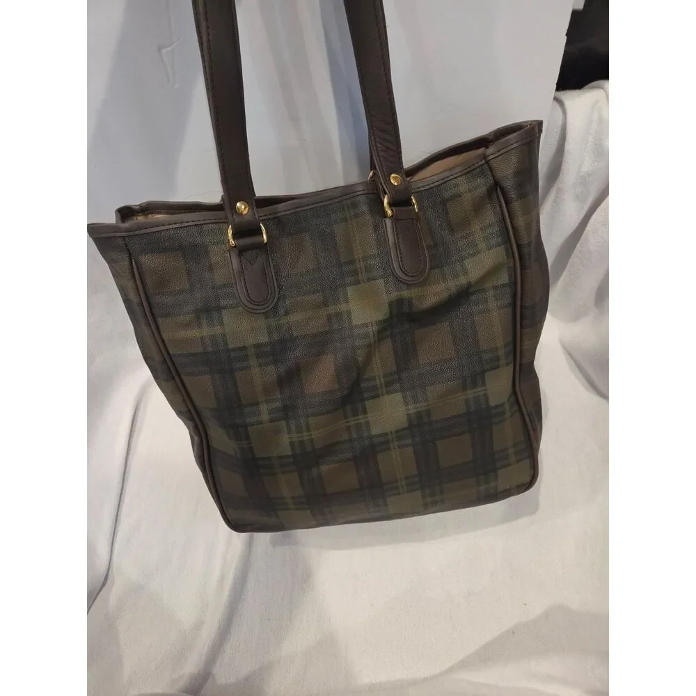 Vintage 90s Charter Club Tartan Plaid Shoulder Tote Bag Dark Academia